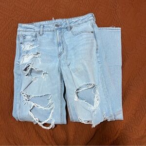 American Eagle Outfitters Light Blue High Rise Ripped Jeans